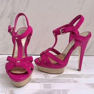 Bebe Magenta Espadrille Platform Heel Sandals Size 6